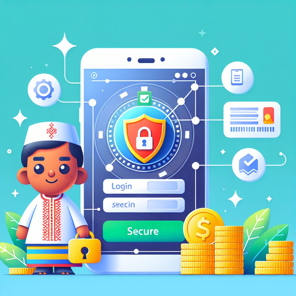 BDT9999 login themed cartoon character holding a phone with a secure sign-in screen